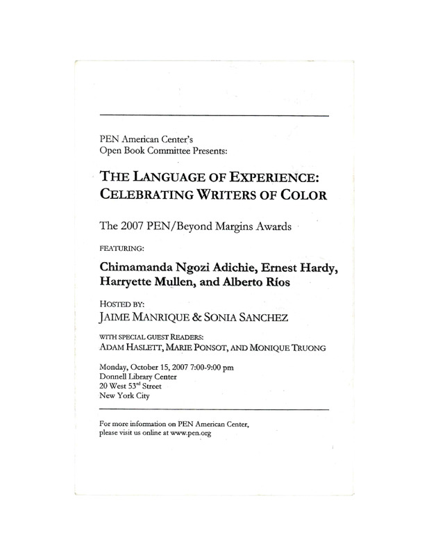 The Language of Experience: Celebrating Writers of Color — 2007 PEN/Beyond Margins Awards